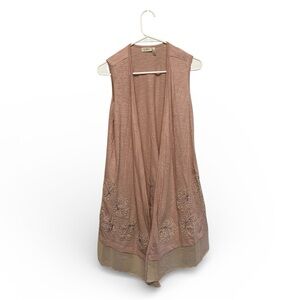 LOGO by Lori Goldstein Light Pink Floral Embroidered Sleeveless Open Cardigan XS